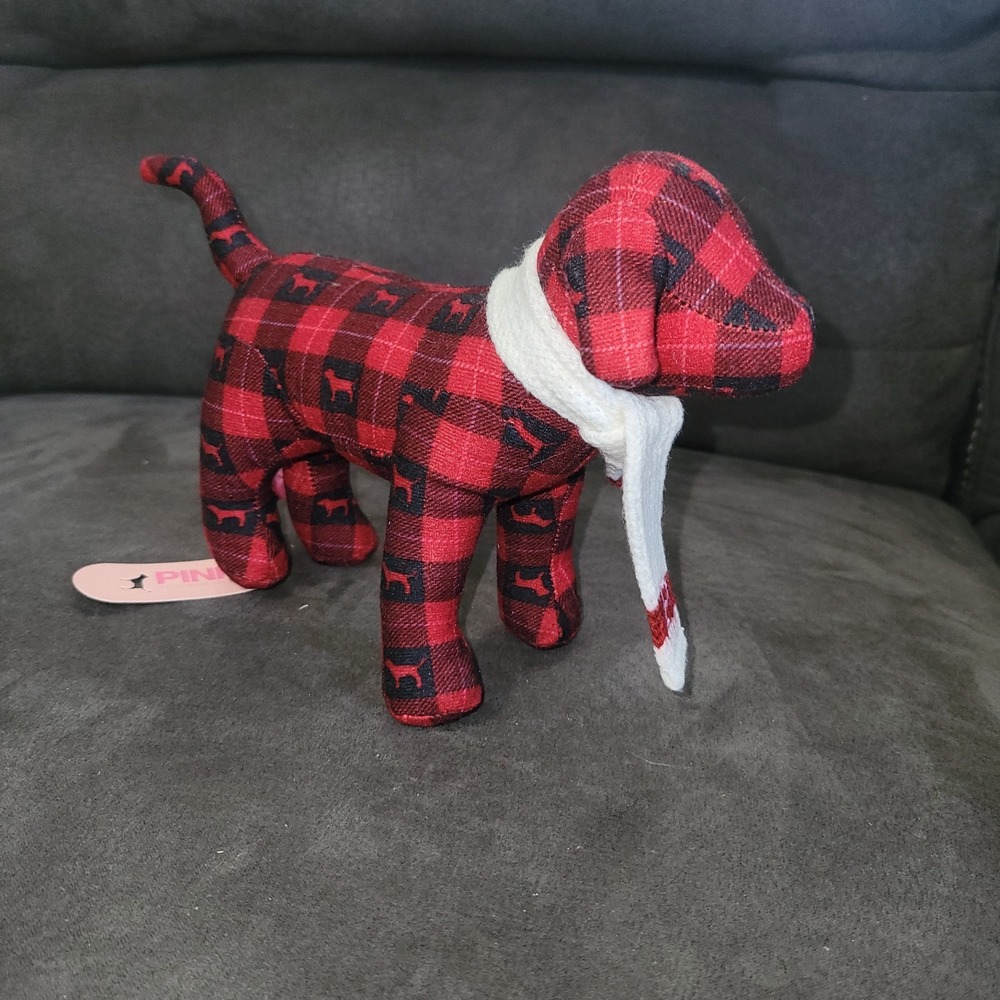 Victoria's Secret PINK MINI DOG Red Black Checker 8" COLLECTIBLE NEW WITH TAG